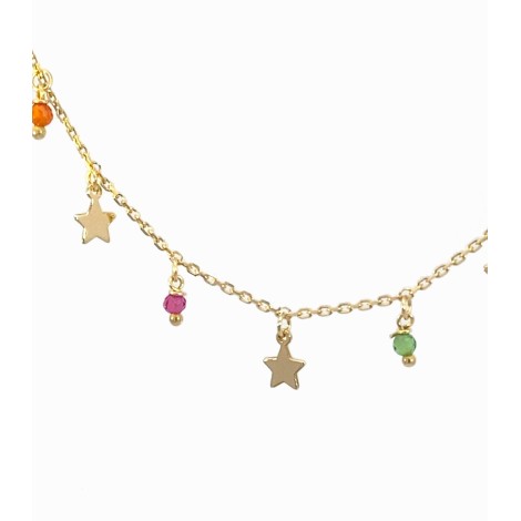 Bracciale Stelle Pendenti Oro Giallo 9Kt Zirconi Colorati