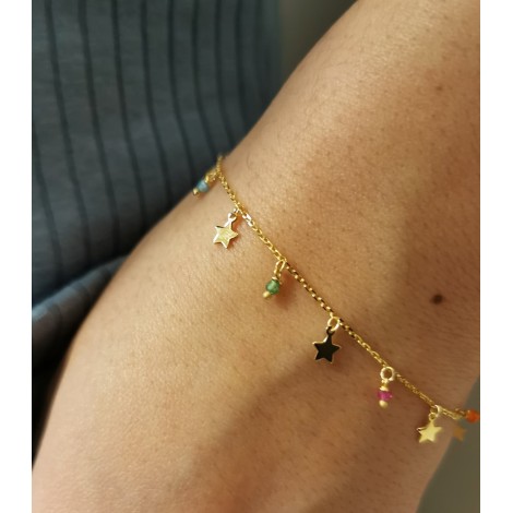 Bracciale Stelle Pendenti Oro Giallo 9Kt Zirconi Colorati