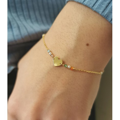 Bracciale Cuore Oro Giallo 9Kt Zirconi Colorati