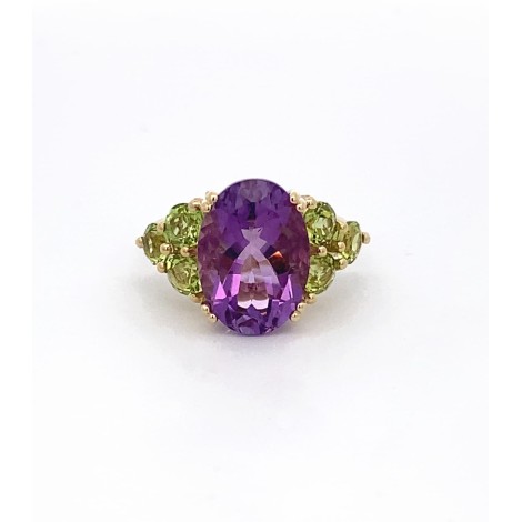 Anello Ametista Viola Ovale e Ametista Verde Oro Giallo 9kt