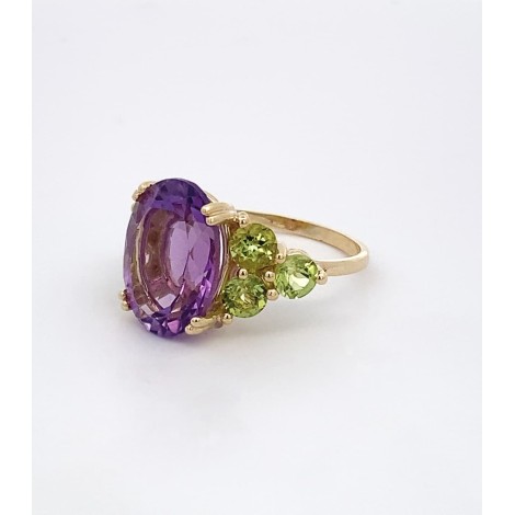 Anello Ametista Viola Ovale e Ametista Verde Oro Giallo 9kt