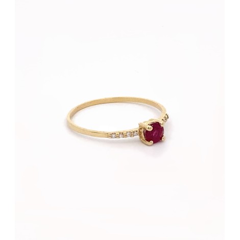 Anello Oro Giallo 9kt Rubino 0,30 ct Diamanti Bianchi 0,07 ct