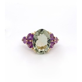 Anello Ametista Verde Ovale e Ametista Viola Oro Giallo 9kt