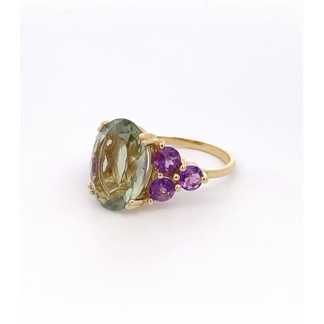 Anello Ametista Verde Ovale e Ametista Viola Oro Giallo 9kt