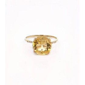 Anello Pietra Citrino Tondo Oro Giallo 9kt Diamanti Bianchi