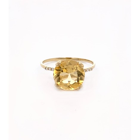 Anello Pietra Citrino Tondo Oro Giallo 9kt Diamanti Bianchi