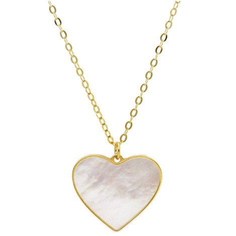 Collana Cuore Oro Giallo 9Kt Zircone Bianco Madreperla