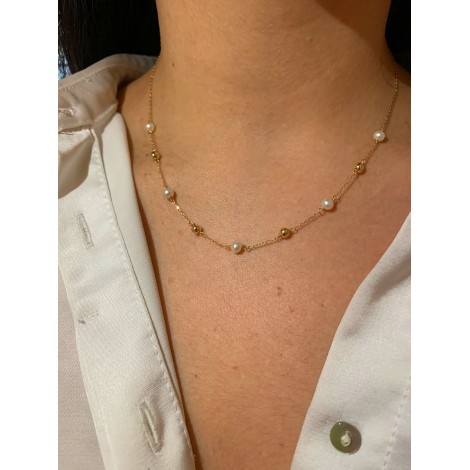 Collana Oro Giallo 9kt Perle Sfere Passanti