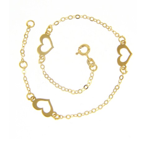 Bracciale Tre Cuori in Oro Giallo 9kt