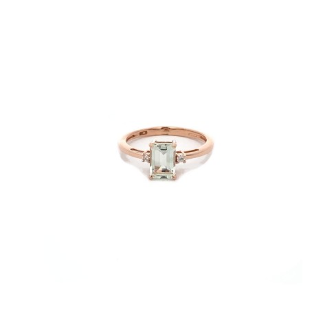 Anello Rettangolare Ametista Verde Oro Rosa 9kt Diamanti Bianchi