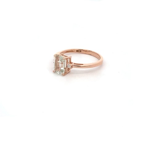 Anello Rettangolare Ametista Verde Oro Rosa 9kt Diamanti Bianchi