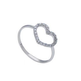 Anello Cuore Silhouette Oro Bianco 9kt Zirconi Bianchi