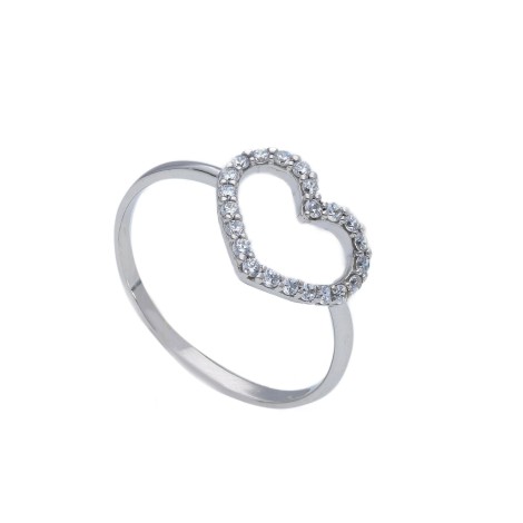 Anello Cuore Silhouette Oro Bianco 9kt Zirconi Bianchi