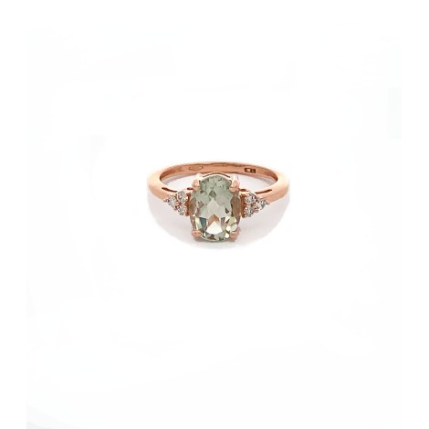 Anello Ametista Verde Ovale Oro Rosa 9kt Diamanti Bianchi