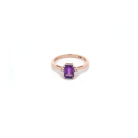 Anello Ametista Viola Rettangolare Oro Rosa 9kt Diamanti Bianchi