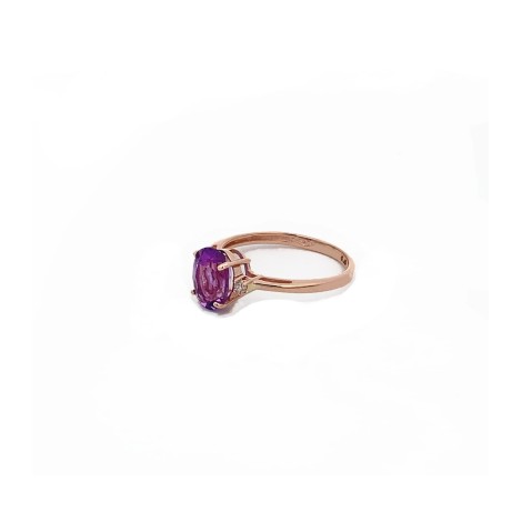 Anello Ametista Viola Ovale Oro Rosa 9kt Diamanti Bianchi