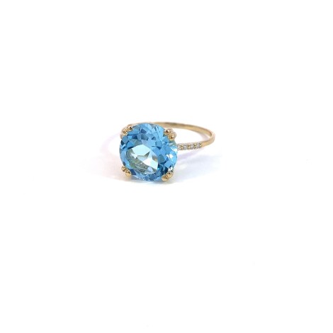 Anello Topazio Azzurro Oro Giallo 9kt Diamanti Bianchi