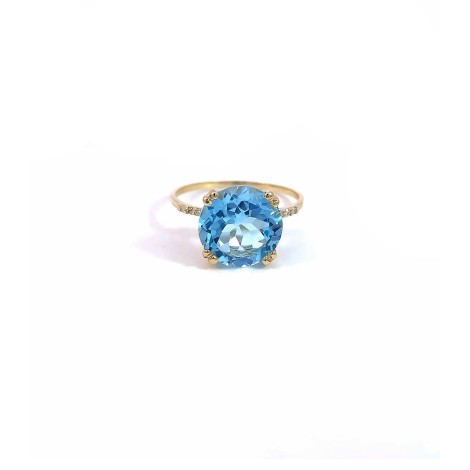 Anello Topazio Azzurro Oro Giallo 9kt Diamanti Bianchi