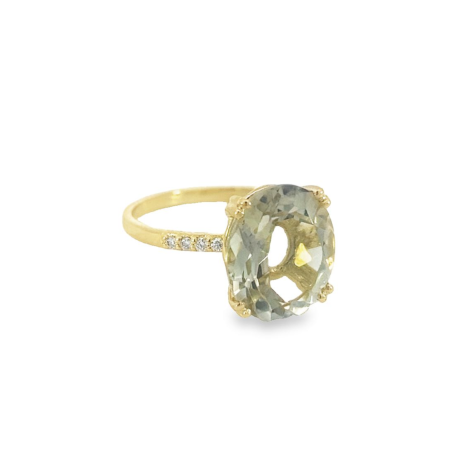 Anello Ametista Verde Ovale Oro Giallo 9kt Diamanti Bianchi