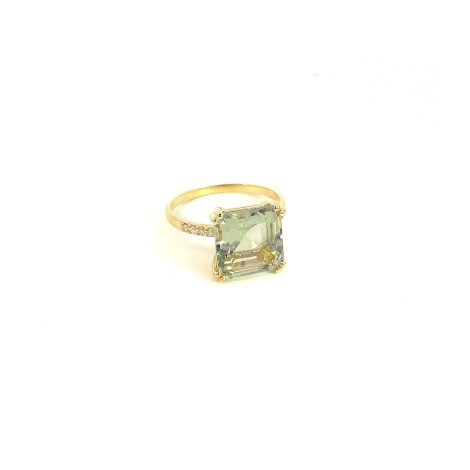 Anello Ametista Verde Rettangolare Oro Giallo 9kt Diamanti Bianchi