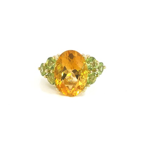 Anello Citrino Ovale e Ametista Verde Oro Giallo 9kt