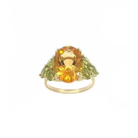 Anello Citrino Ovale e Ametista Verde Oro Giallo 9kt