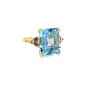 Anello Topazio Rettangolare Citrino e Diamanti Bianchi Oro Giallo 9kt