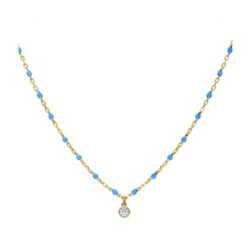 Collana Zircone Pendente Oro Giallo 9kt Smalto Azzurro