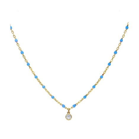 Collana Zircone Pendente Oro Giallo 9kt Smalto Azzurro