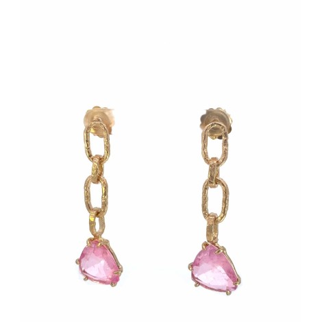 Orecchini Pendenti Argento Dorato Tormalina Rosa