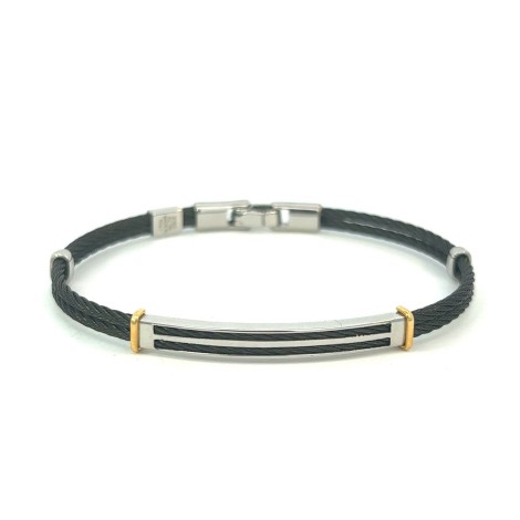 Bracciale Acciaio Doppio Nero e Oro Giallo Cm 19