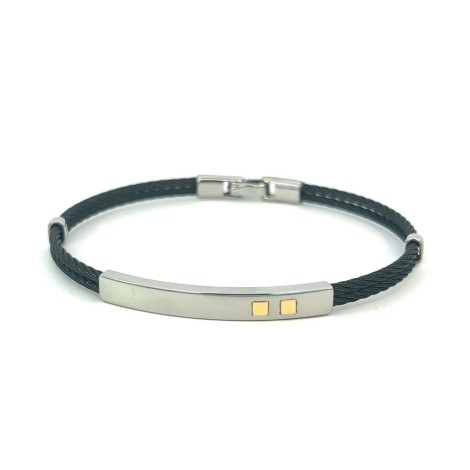 Bracciale Acciaio Doppio Nero Oro Giallo Cm 21