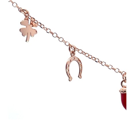 Collana Argento Rosato con Corno Rosso e 4 soggetti