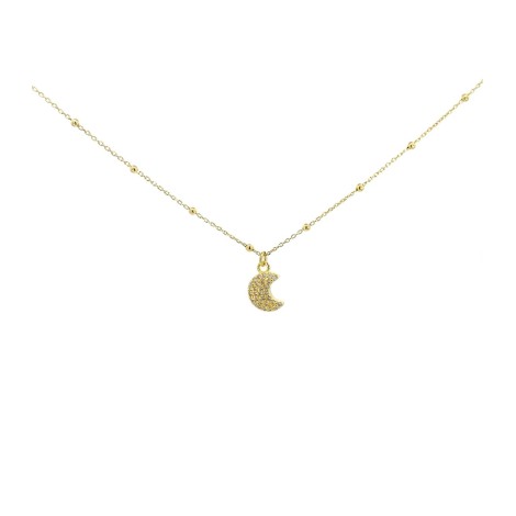 Collana Rosario Argento Dorato con Luna pavè