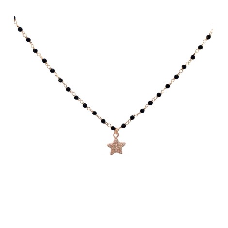 Collana Argento Rosato e perle Nere con Stella pavè