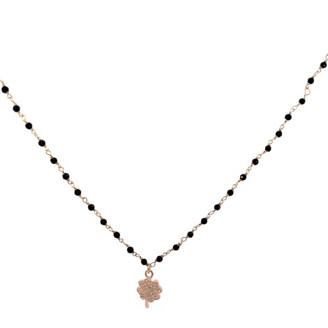 copy of Collana Argento Rosato e perle Nere con Quadrifoglio pavè