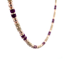 Collana Choker Donna Argento dorato con Perle Viola e Beige