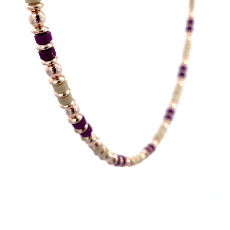 Collana Choker Donna Argento dorato con Perle Viola e Beige