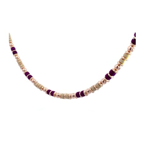 Collana Choker Donna Argento dorato con Perle Viola e Beige