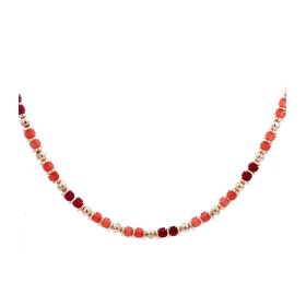 Collana Choker Donna Argento dorato con Perle Rosse e Salmone