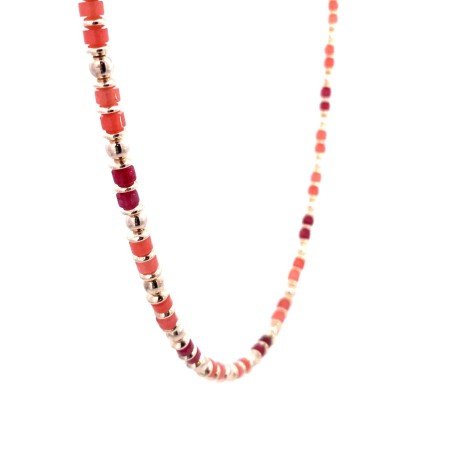 Collana Choker Donna Argento dorato con Perle Rosse e Salmone