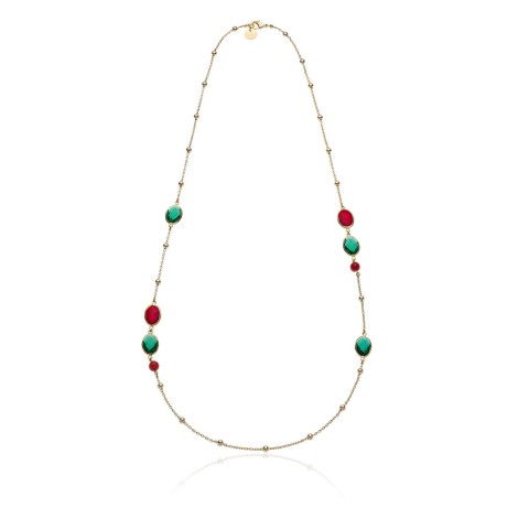 Unoaerre Fashion Jewellery Bronzo Collana Cristalli Verde/Rossi