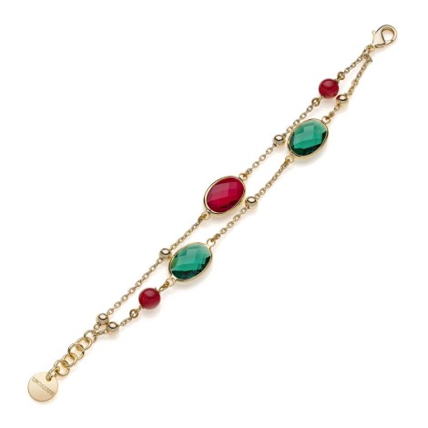 Unoaerre Fashion Jewellery Bronzo Bracciale Cristalli Verde/Rossi