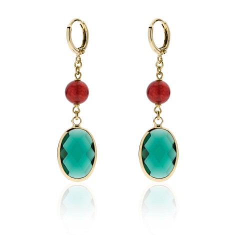Unoaerre Fashion Jewellery Bronzo Orecchini Pendenti Cristalli Rosso/Verde