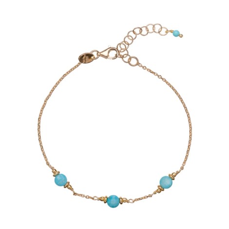 Bracciale Alisia Argento Dorato Mini Sfere E Tre Pietre Turchesi