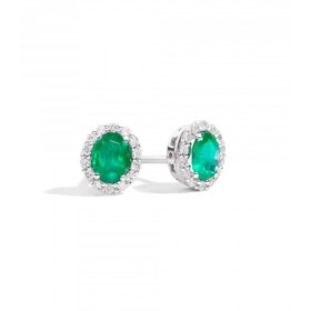 Orecchini Re Carlo Iris Oro Bianco 18Kt Diamanti 0,12 ct G VS e Smeraldo 0,43 ct