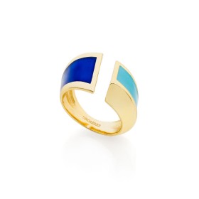 Anello Unoaerre Smalto Azzurro Bronzo Dorato