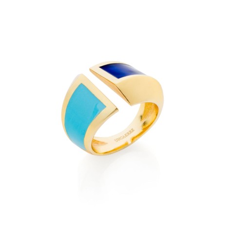 Anello Unoaerre Smalto Azzurro Bronzo Dorato