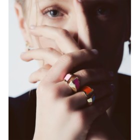 Anello Unoaerre Smalto Turchese Arancione Bronzo Dorato