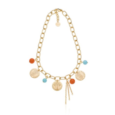 Collana Unoaerre Con Monete e Perle Arancione/Turchese